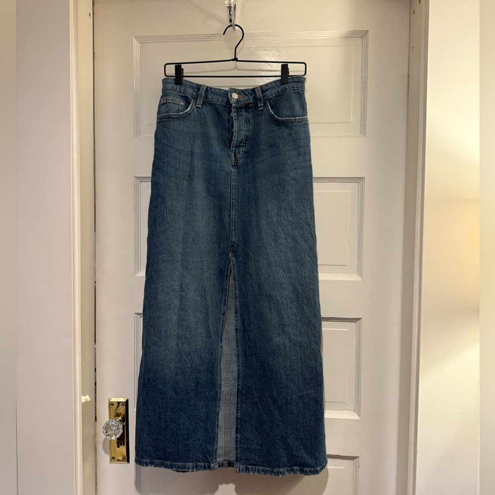 Zara Blue Denim Maxi Skirt with Front Slit